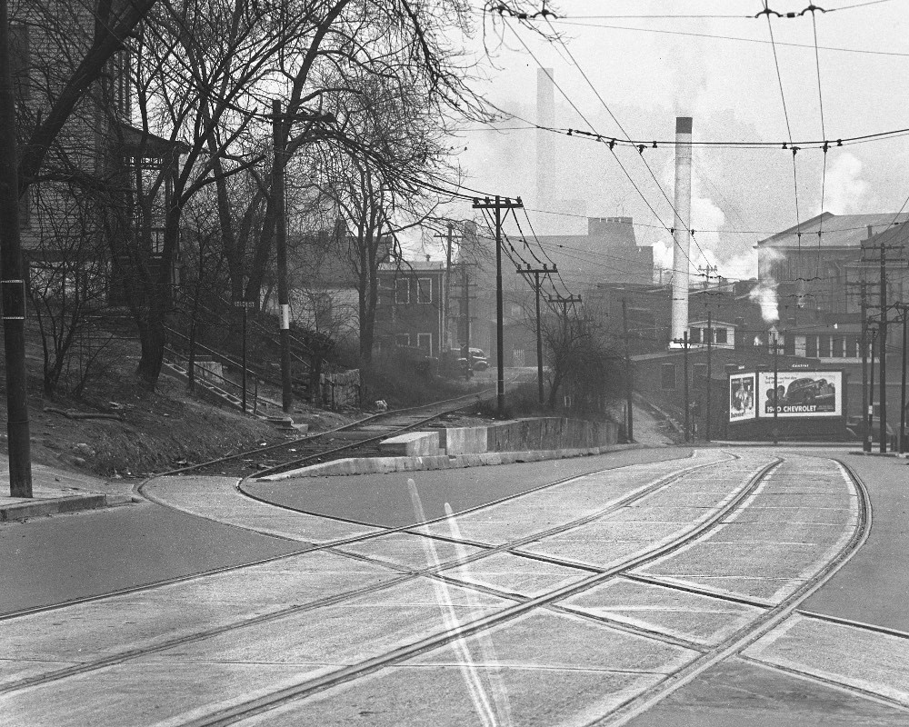 Cincinnati & Westwood Railroad tracks crossing Harrison Avenue